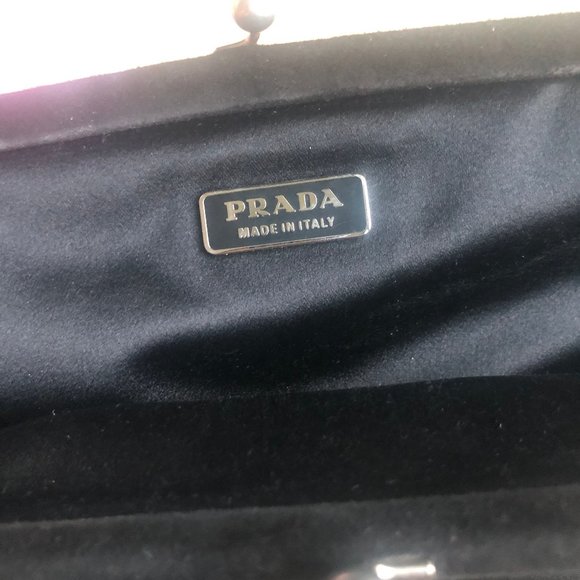 Prada Shoulder Bag - Satin Suede with Mini Flowers, Black Leather - Picture 5 of 6